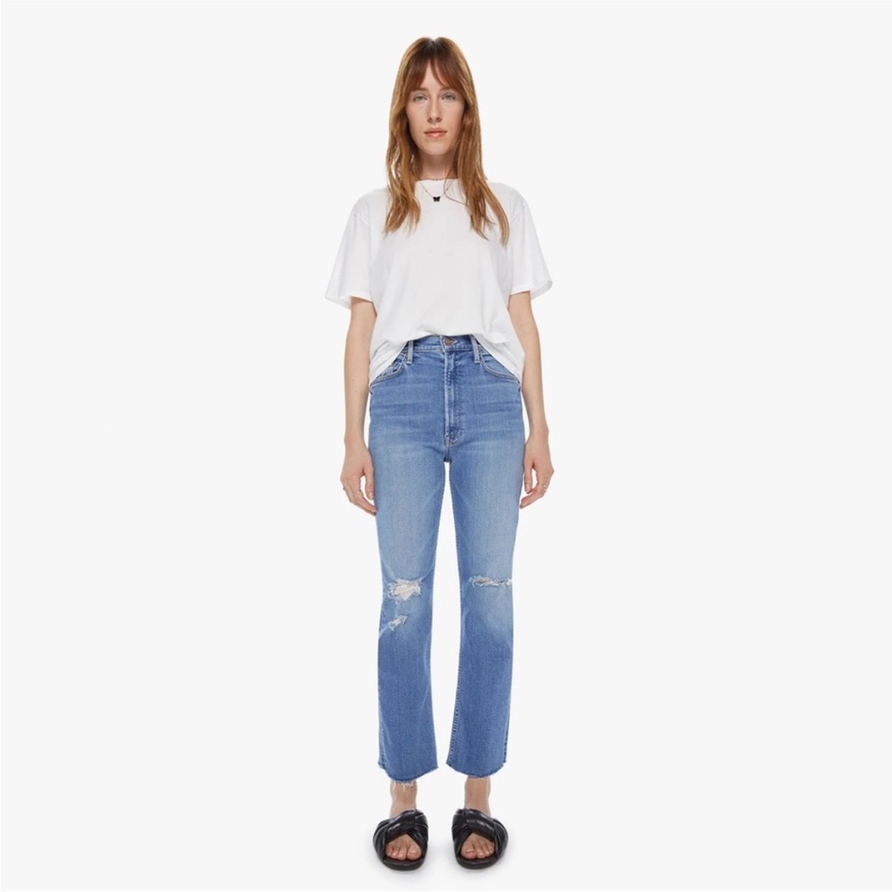 MOTHER High Rise Rider Ankle Fray Jeans in Party Like a Pirate